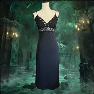 Vintage Betsey Johnson New York Black w Sheer Lace Goth Witchy Vamp Slip Dress L